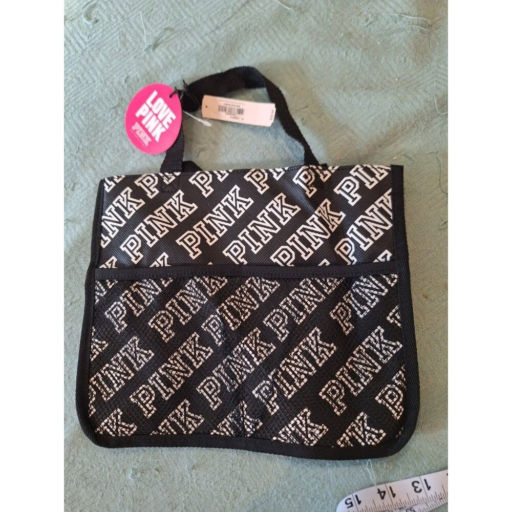 New Victoria's Secret Pink black and white small tote mesh front pockets
